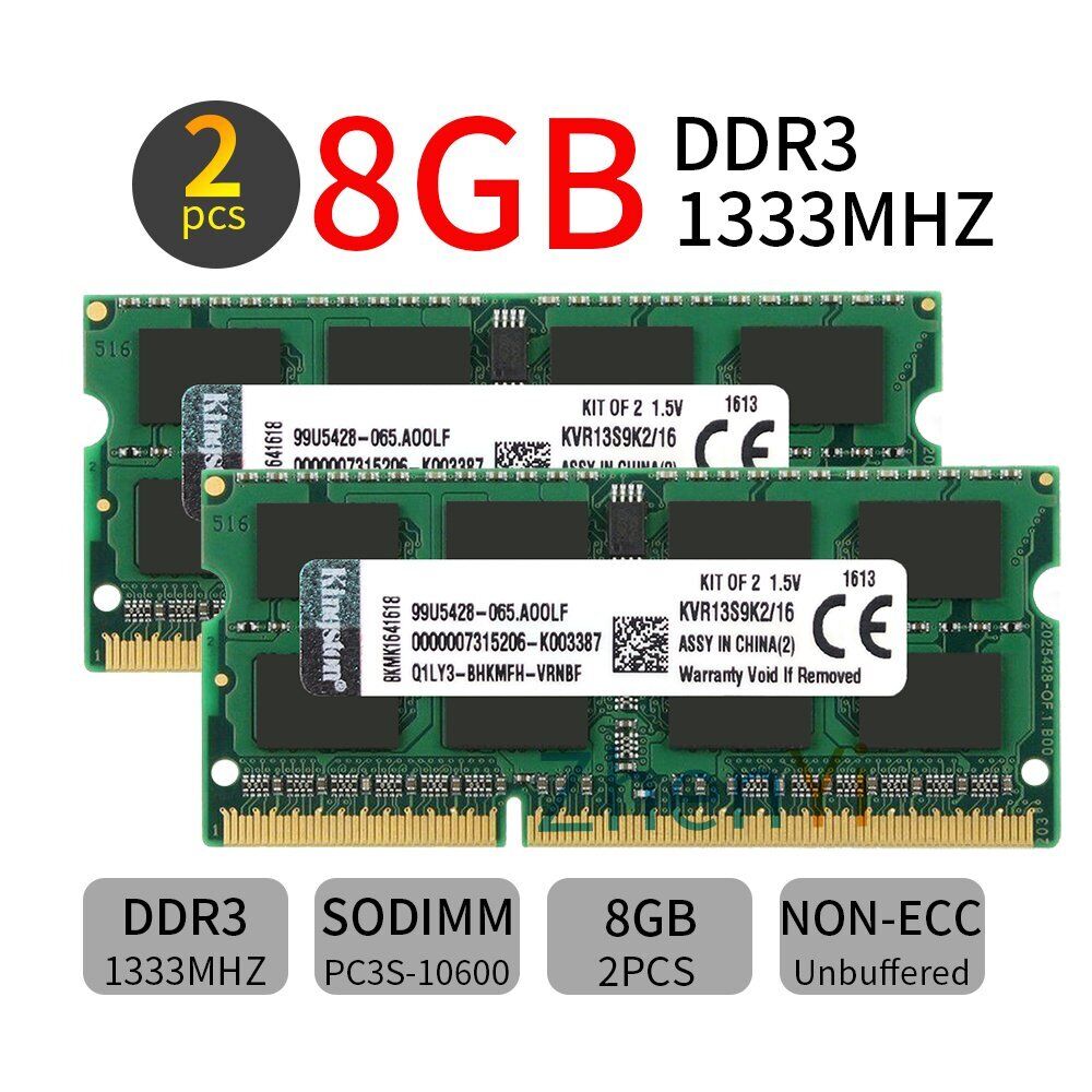 Kingston 16GB Kit 2x 8GB DDR3 1333MHz PC3-10600S Laptop Memory Notebook SDRAM