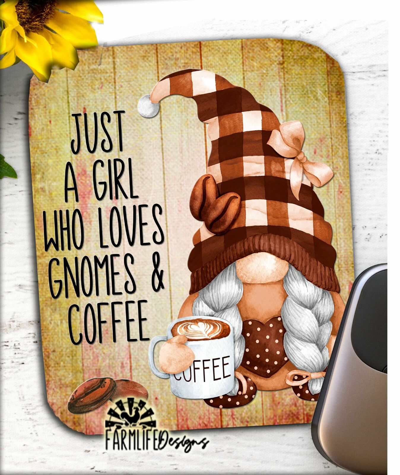 Gnome Mousepad - Just a Girl Who Loves Gnomes and Coffee - gnomies mouse pad