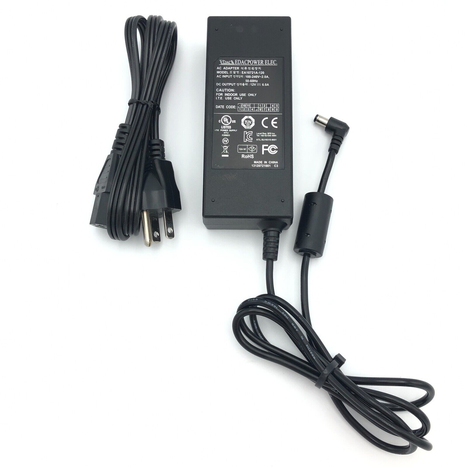 Genuine Edac AC Adapter EA10721A-120 Power Supply 12V 6A 5.5x2.1mm w/Cord