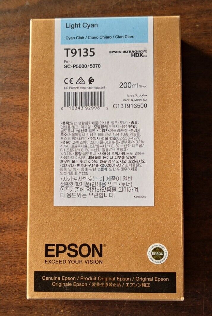 04/2024 New Genuine Epson T9135 Light Cyan T913500 HDX Ink 200ml SC-P5000/5070