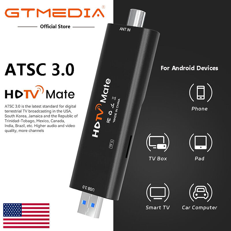 GTmedia 4K ATSC 3.0 TV Tuner Digital USB 3.0 For Android 9.0 Devices TF DVR EPG