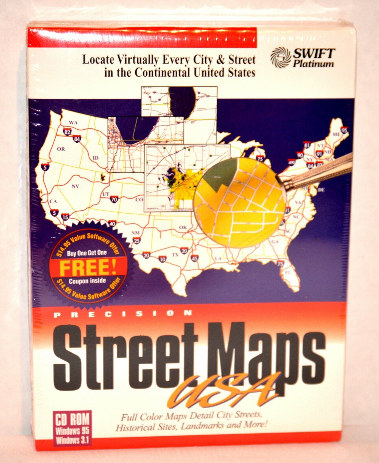 Swift Platinum - Precision Street Maps USA - Windows PC - 1997 -New/ Sealed