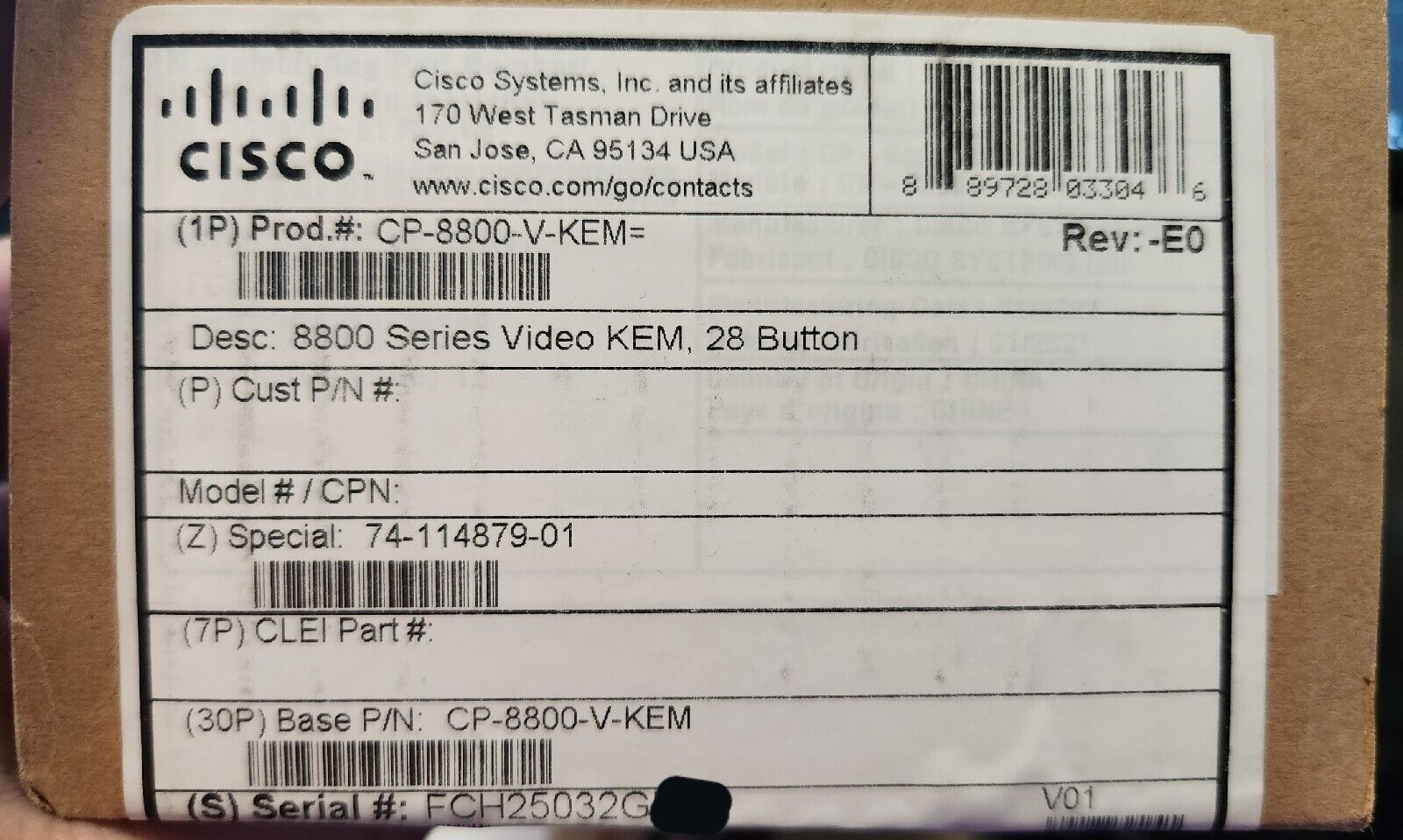Cisco CP-8800-V-KEM Expansion Module