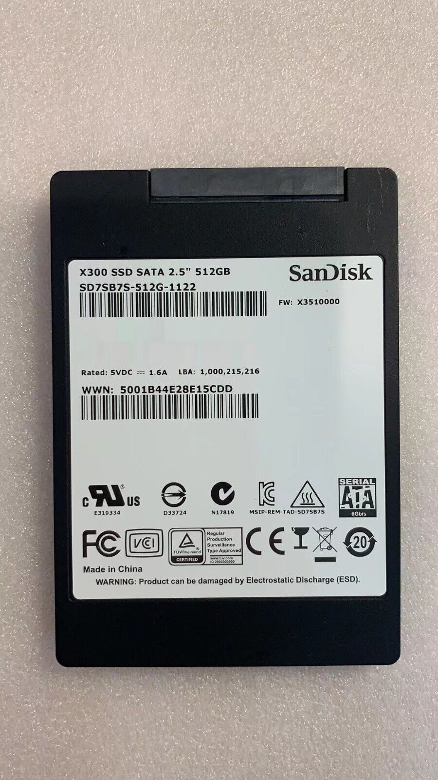 Used SanDisk SD7SB7S-512G-1122 X300 512Gb SATA-6.0Gbps 2.5-Inch SSD