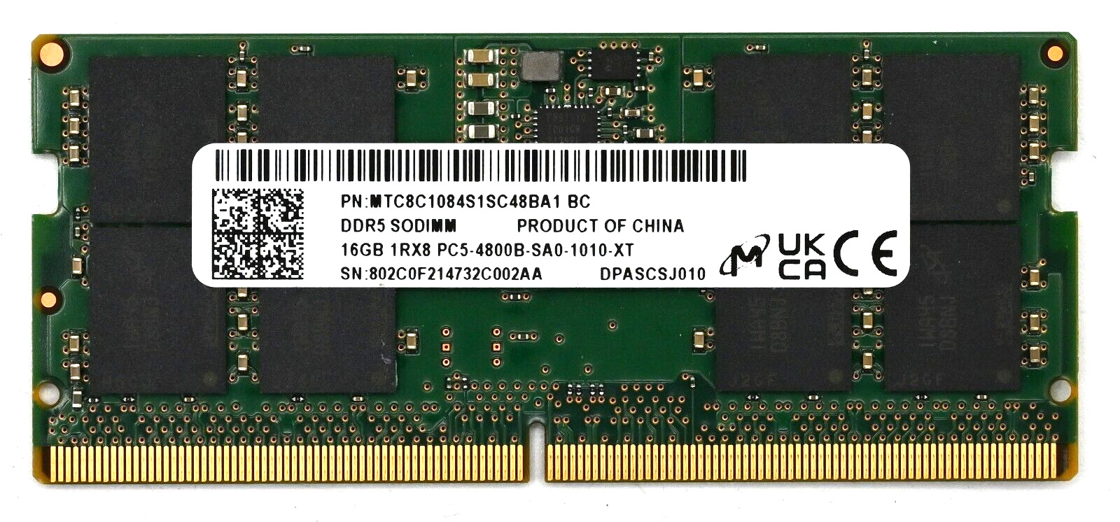 Micron 16GB DDR5 4800 Non-ECC SODIMM 1Rx8 PC5-4800B - MTC8C1084S1SC48BA1
