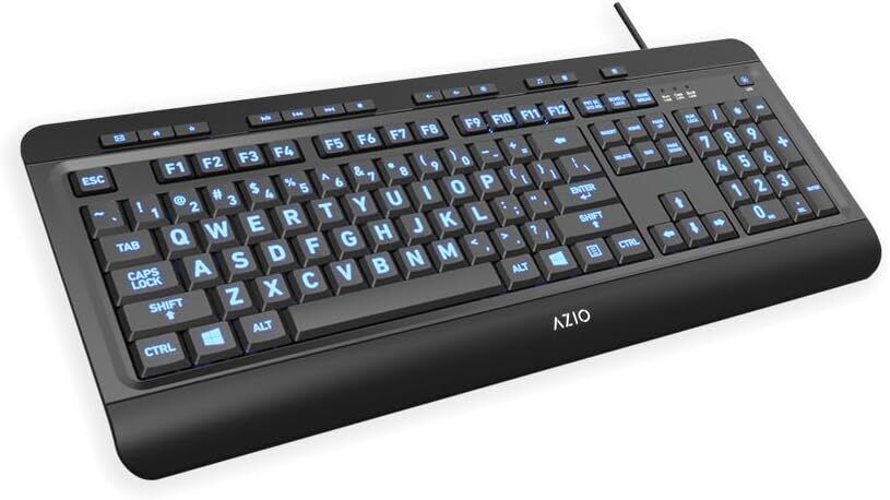 Azio Large Print Keyboard - USB Computer Keyboard with 3 Interchangeable