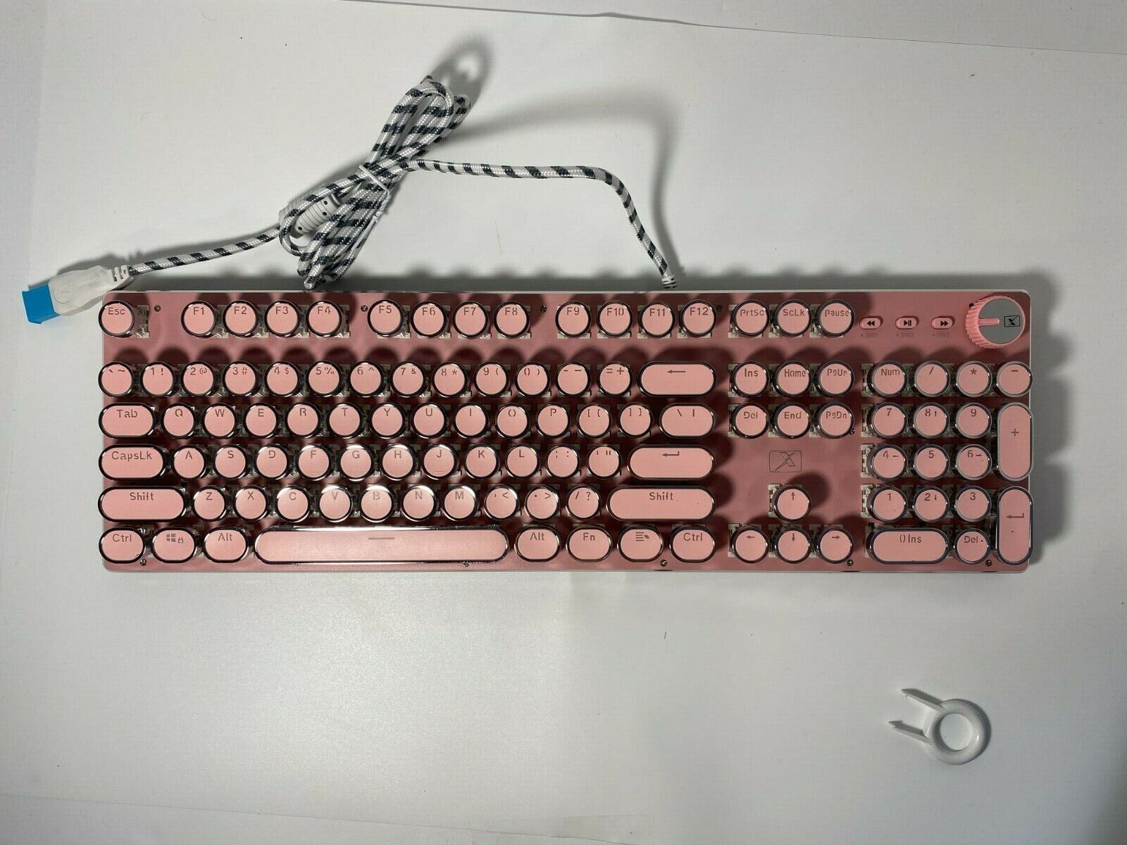 Retro Steampunk Typewriter-Style Gaming Keyboard, Stylish Pink