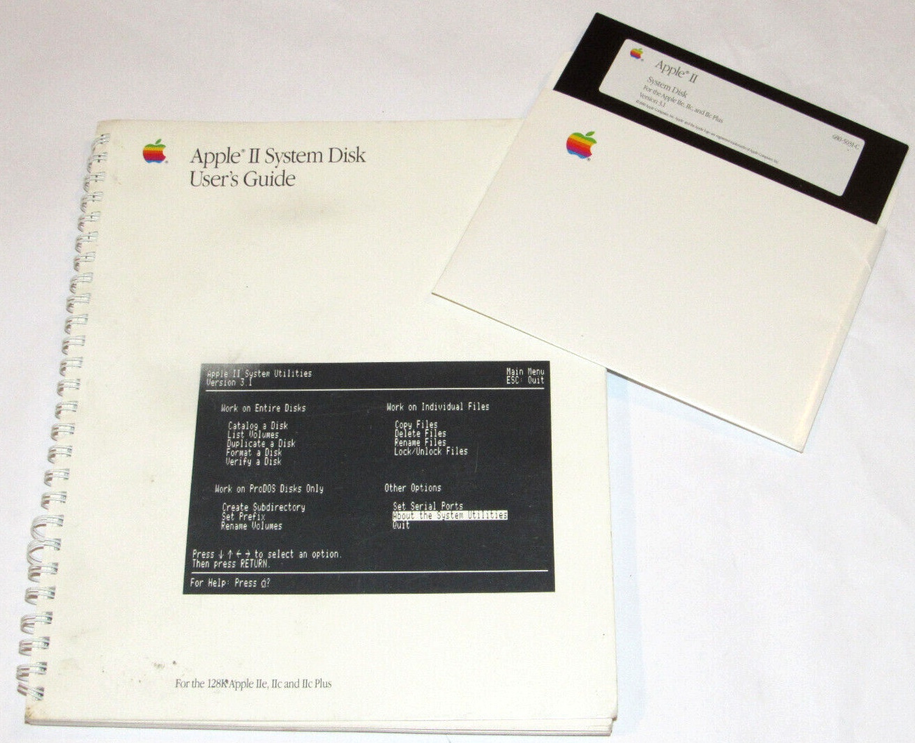 VTG 1988 APPLE II SYSTEM DISK USER'S GUIDE 128K APPLE IIe, IIc, IIc PLUS W/DISK