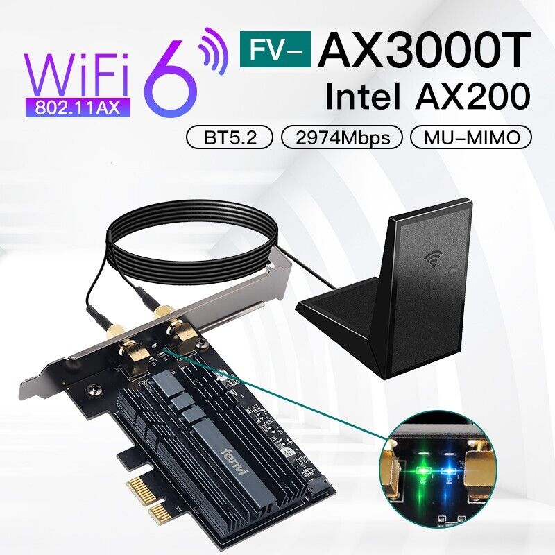 3pcs Intel AX200 WiFi 6 PCI-E Card Dual Band WiFi Bluetooth Adapter for Desktop