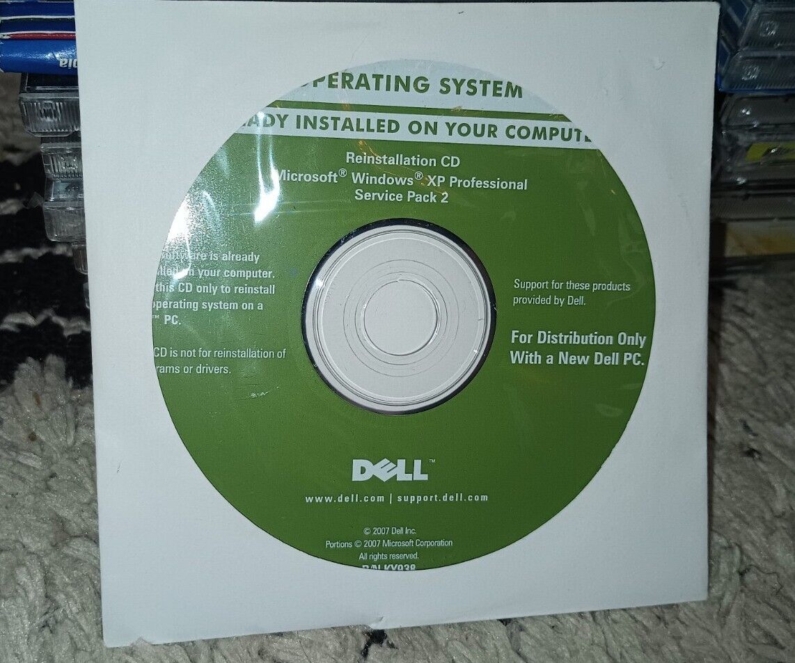 Dell Windows XP Professional full version Service Pack SP2 Reinstall CD disc