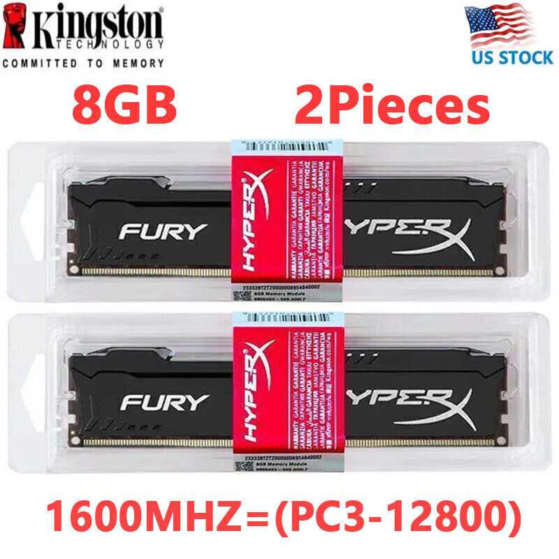 KINGSTON HyperX FURY DDR3 1600 16GB KIT 2x 8GB PC3-12800 Desktop RAM Memory DIMM