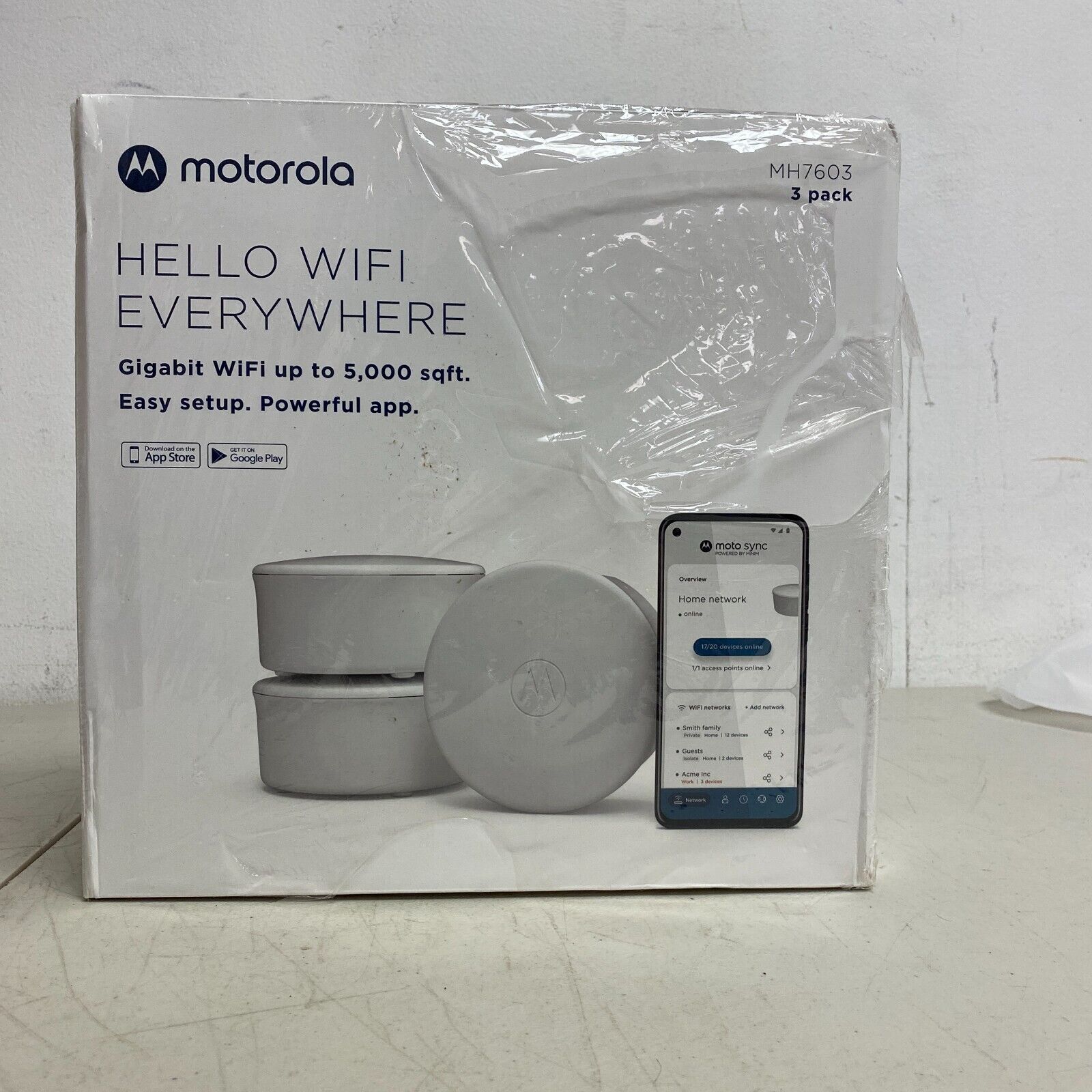 BRAND NEW Motorola AX1800 Mesh Wi-Fi 6 Router/Extender - White - 3 PACK (MH7603)
