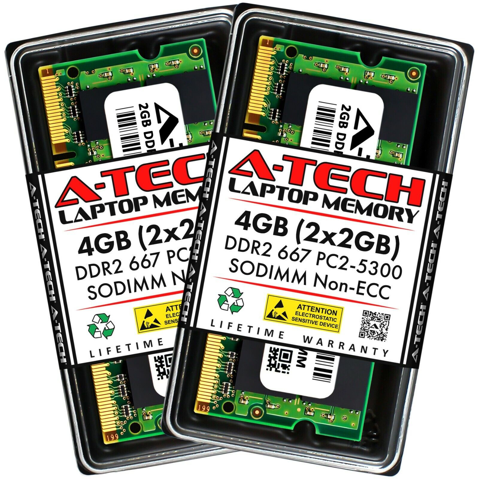 A-Tech 4GB 2x 2GB PC2-5300 Laptop SODIMM DDR2 667 MHz 200pin Memory RAM 4G 5300S