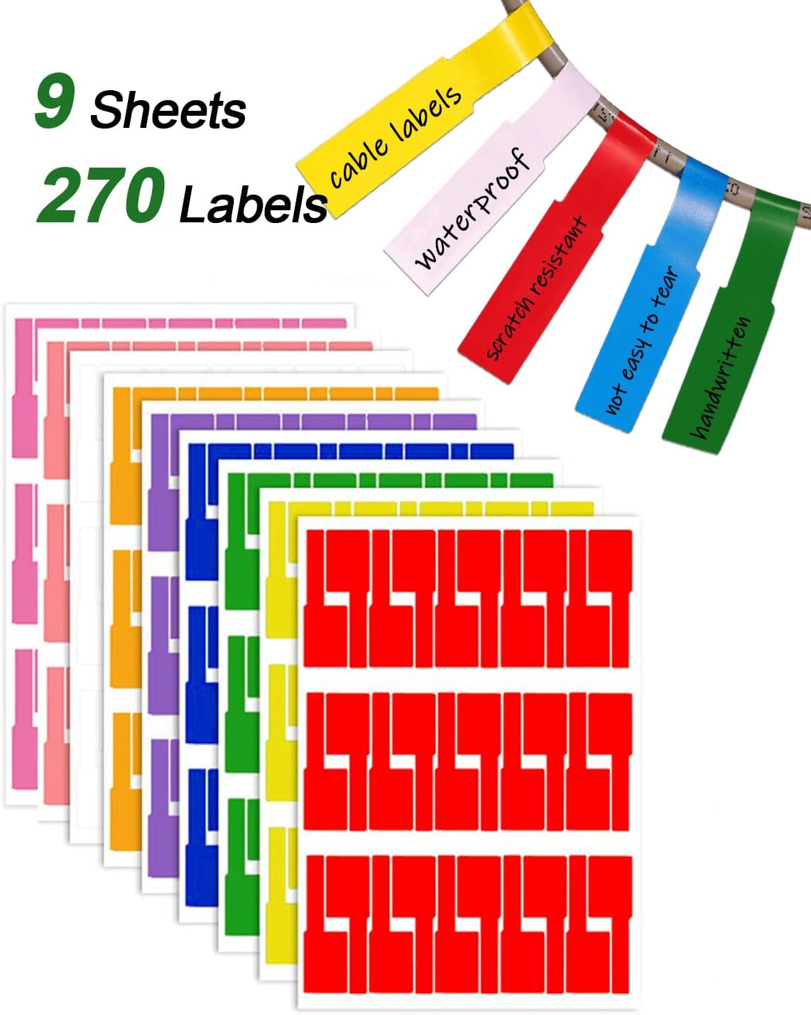 Etiquetas de Cable Para Gestion de Cables Etiquetas de Cable de 9 Colores Nueva