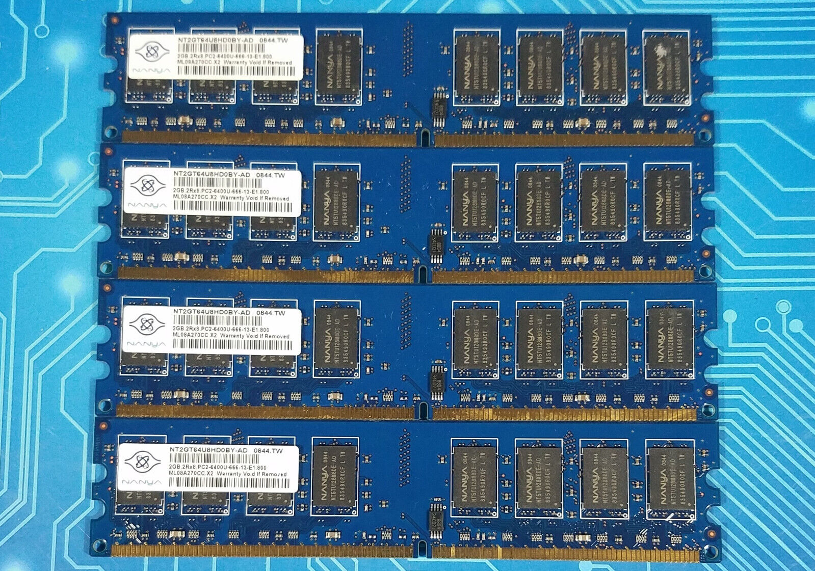 8GB (4x2GB) PC2-6400u DDR2-800MHz 2Rx8 Non-ECC Nanya NT2GT64U8HD0BY-AD