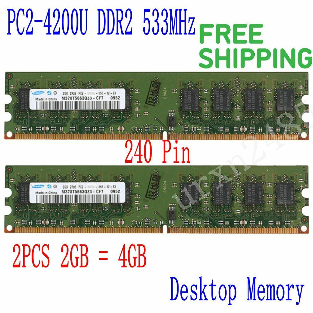 For Samsung 4GB 4G 2x 2GB 2Rx8 DDR2 533MHz PC2-4200U DIMM RAM Kit Desktop Memory