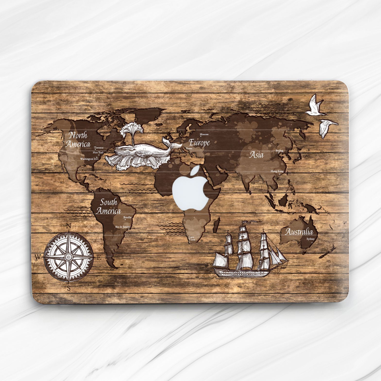 Vintage Wood World Map Aesthetic Hard Case For Macbook Air 13 Pro 16 13 14 15
