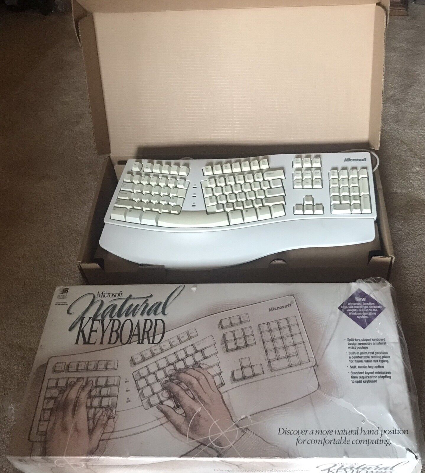Vintage Microsoft 1994 Ergonomic Natural Keyboard, Original Packaging Great Cond