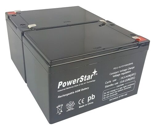 PowerStar 2 PACK 12V 15Ah F2 Battery for Peg Perego DJW12-12 DMU12-12