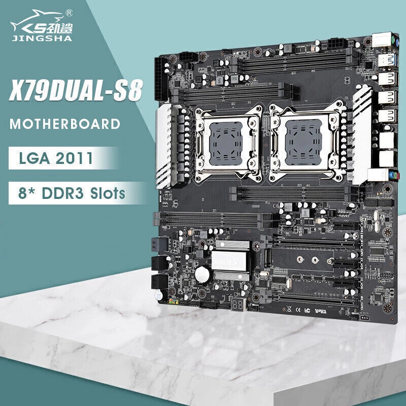 X79 Dual S8 Motherboard Dual CPU LGA 2011 DDR3 256GB M.2 NVME SATA3 USB3.0 E-ATX