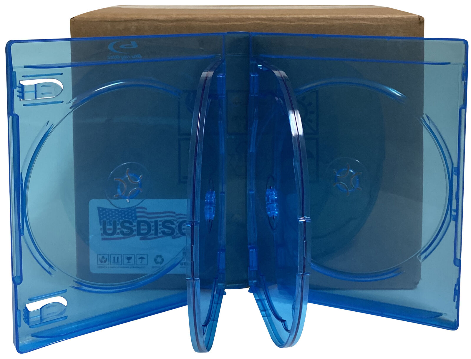USDISC Blu-ray Cases Chubby 21mm, Sextuple 6 Disc (Clear Blue) Lot