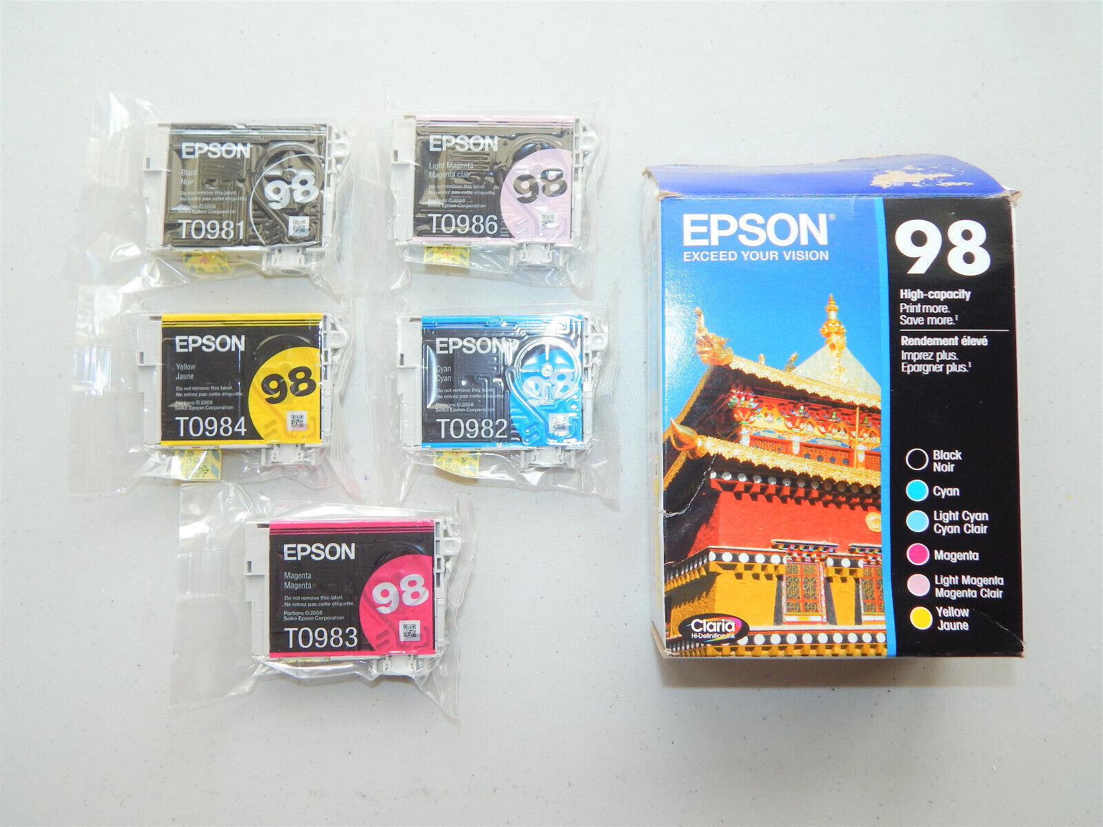 Genuine Epson 98 High Capacity Ink 5 Ink Cartridges MISSING LIGHT CYAN Exp. 4/21