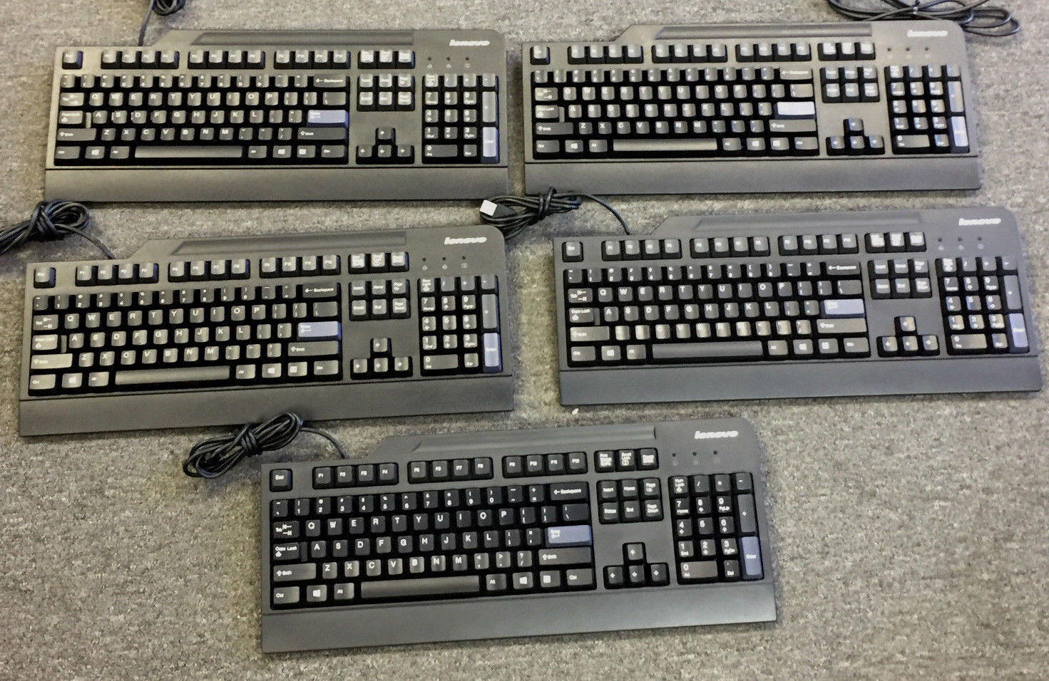 Lot of 5 Lenovo USB Keyboards KU-0225, KB-1021,& SK-8825 Mixed Lot