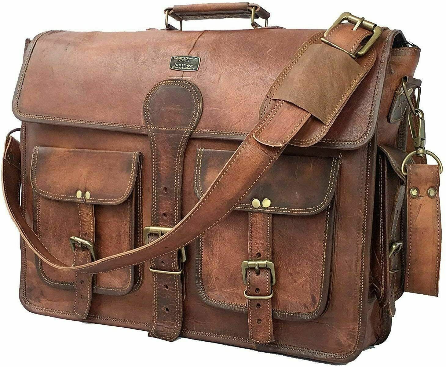 Vintage Handmade Leather Travel Messenger Office Crossbody Bag Laptop Briefcase 