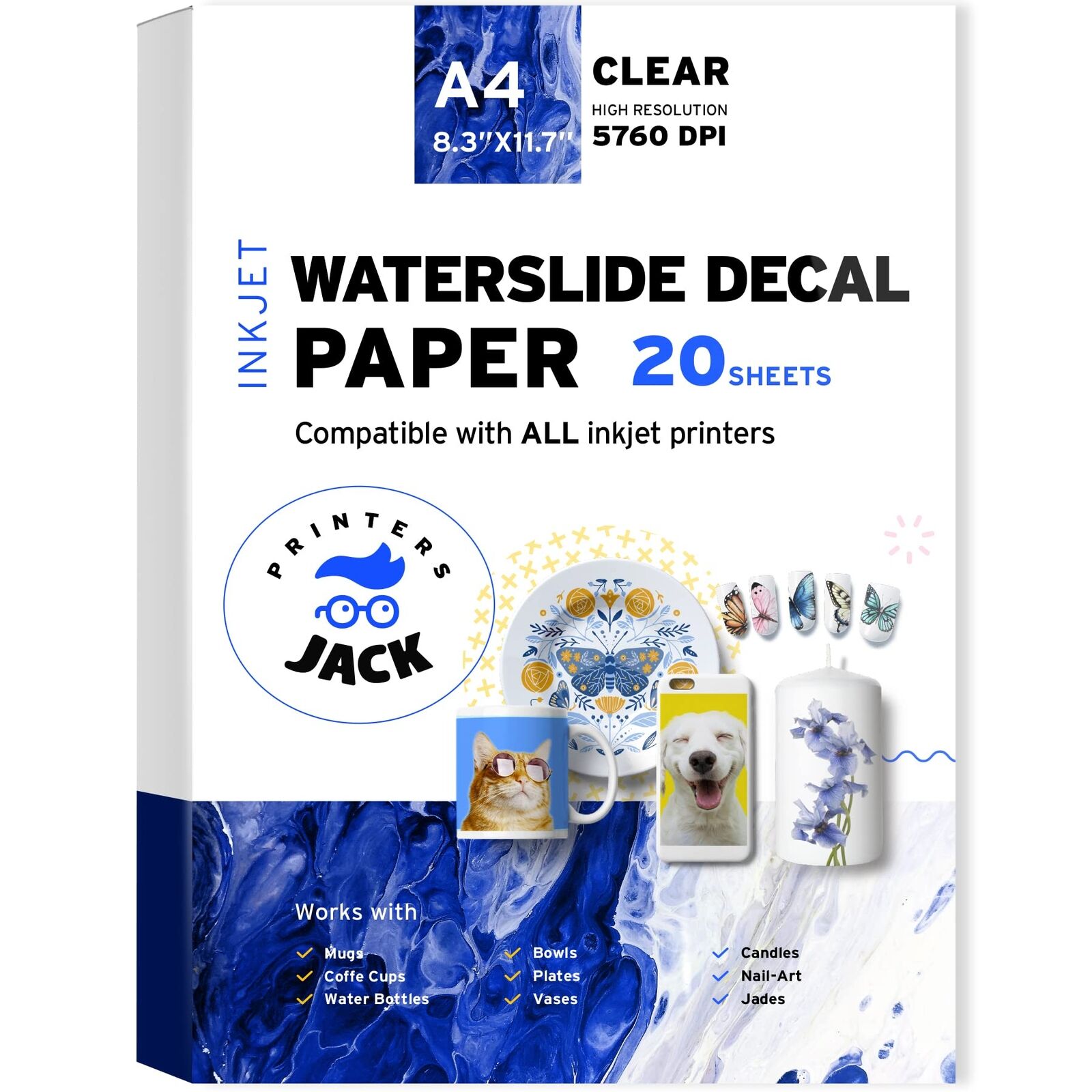Printers Jack Water Slide Decal Paper Inkjet Clear 20 Sheets A4 Size Premium ...