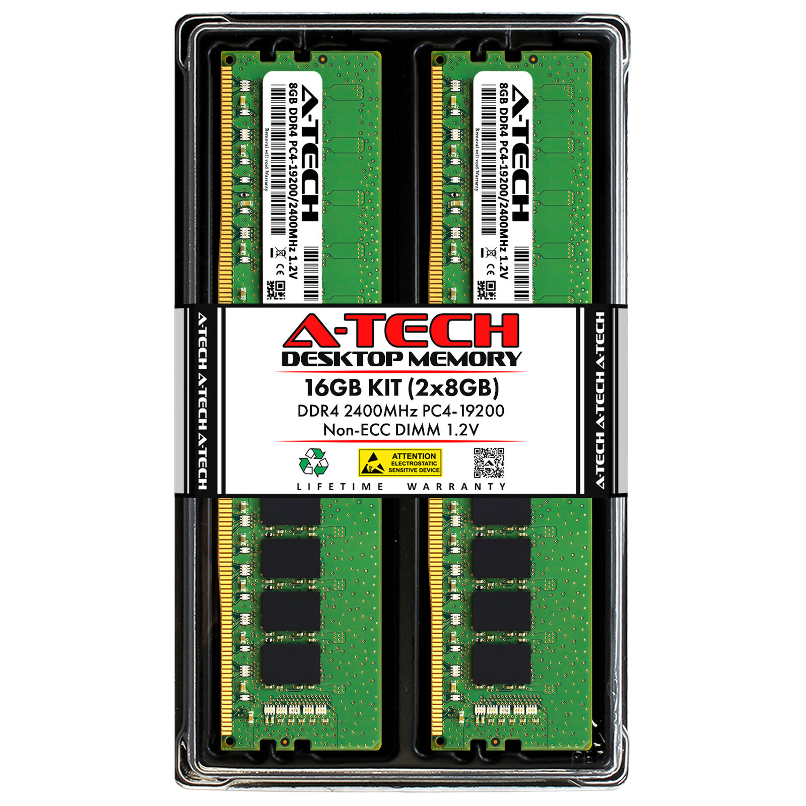 A-Tech 16GB 2x 8GB DDR4 2400 PC4-19200 Desktop 288-Pin DIMM Memory RAM Kit 16G