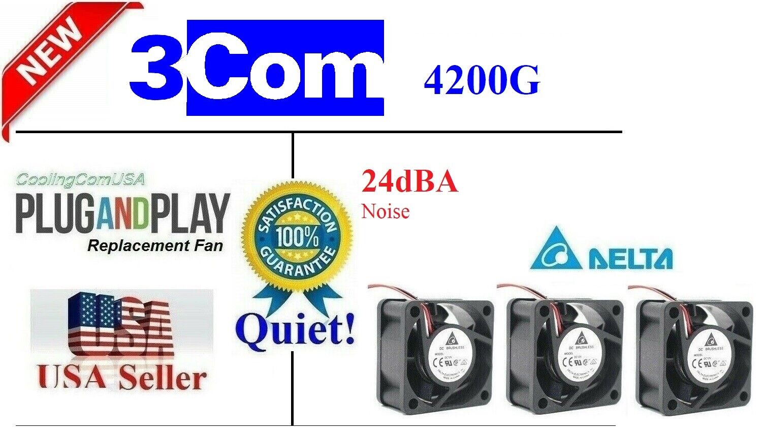 Lot 3x Quiet Replacement Fans for 3Com Switch 4200G Low Noise