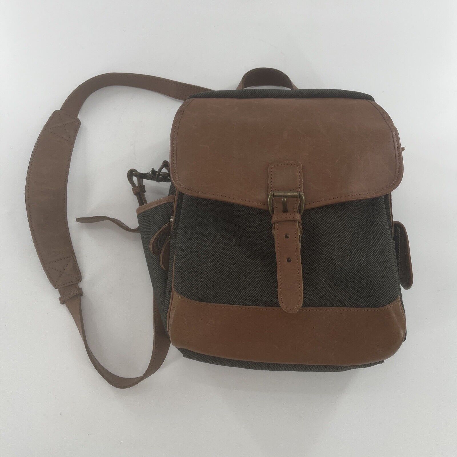 Vintage LL Bean Leather Blend Crossbody Messenger Laptop Bag Saddle Olive Green