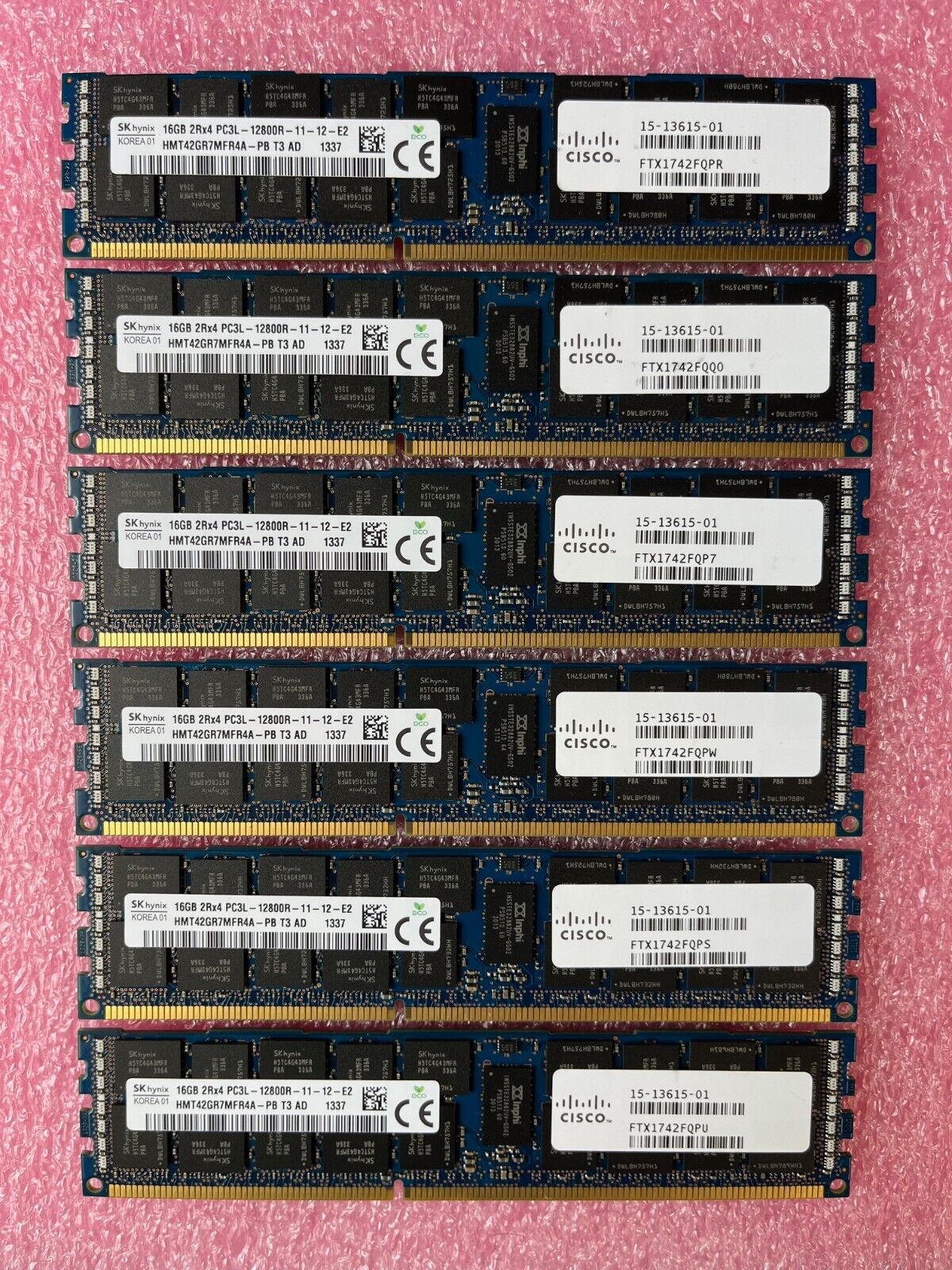 Lot of 6 SK Hynix Korea HMT42GR7MFR4A-PB T3 16GB Pc3L-12800R-11-12-E2 Server RAM