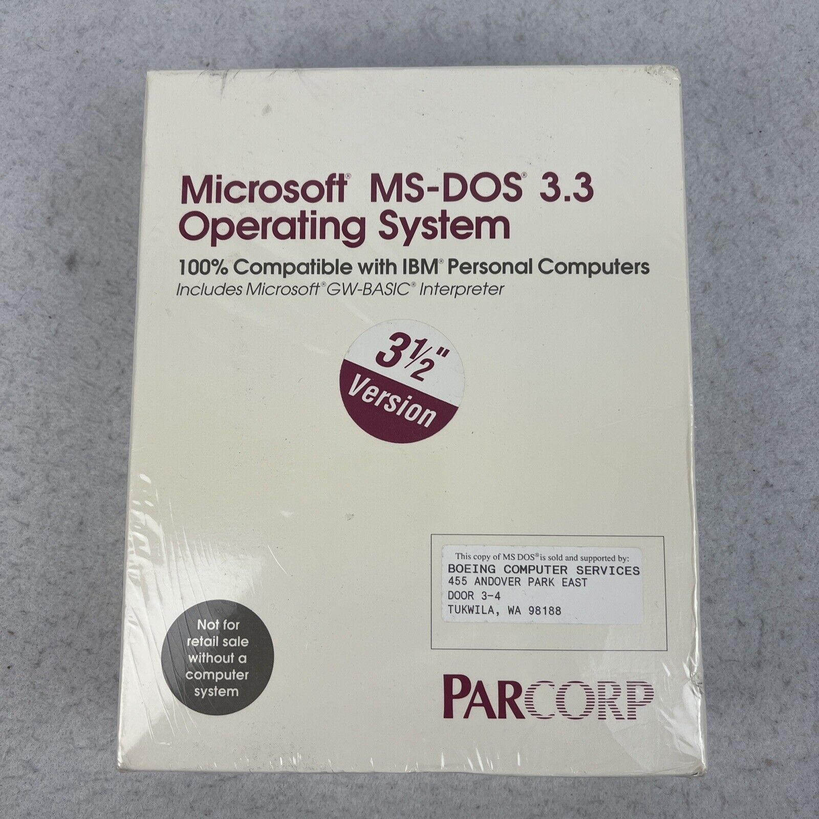 Vintage Microsoft MS-DOS 3.3 Operating System - 1987 Parcorp 3.5 NIB Sealed