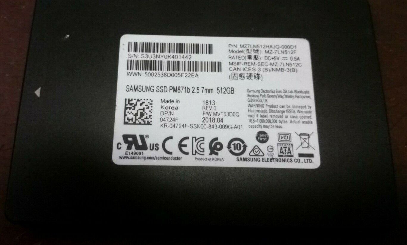 Dell 4724F Samsung PM871b Series 512GB SATA III 2.5 SSD MZ-7LN512F