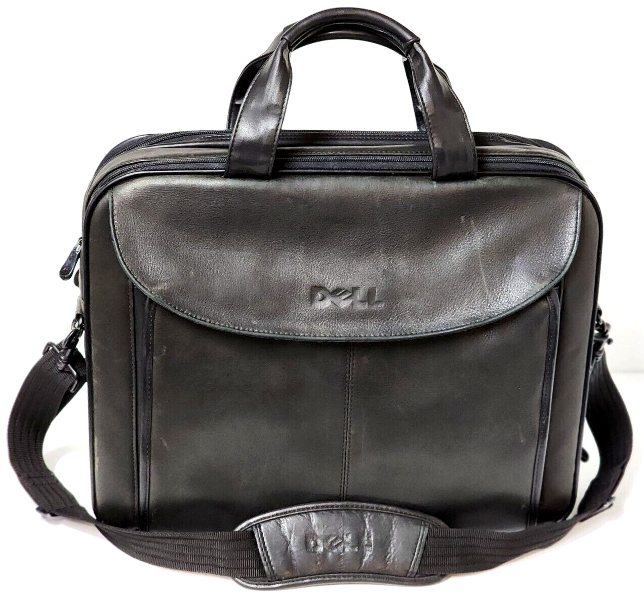 Vintage DELL Black Genuine Leather Executive Laptop Bag with Original Strap 15.6