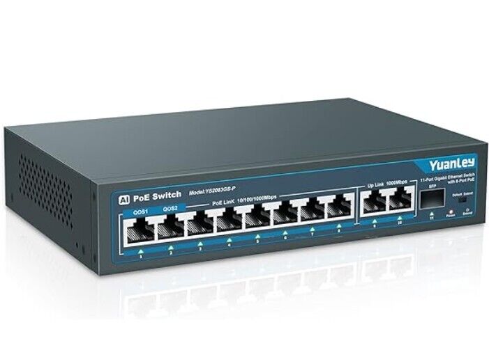 YuanLey 10 Port Gigabit PoE Switch With 8 Poe Unmanaged with 2 1000Mbps Uplink