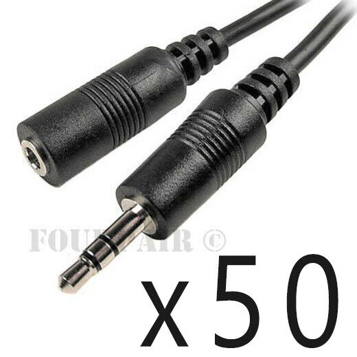 50 Pack Lot - 25ft 3.5mm Stereo Audio Extension Cable Male to Female M/F MP3 1/8