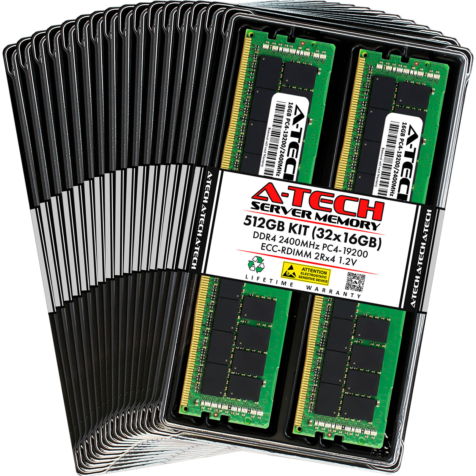 A-Tech 512GB 32x 16GB 2Rx4 PC4-19200R DDR4 2400 ECC REG RDIMM Server Memory RAM