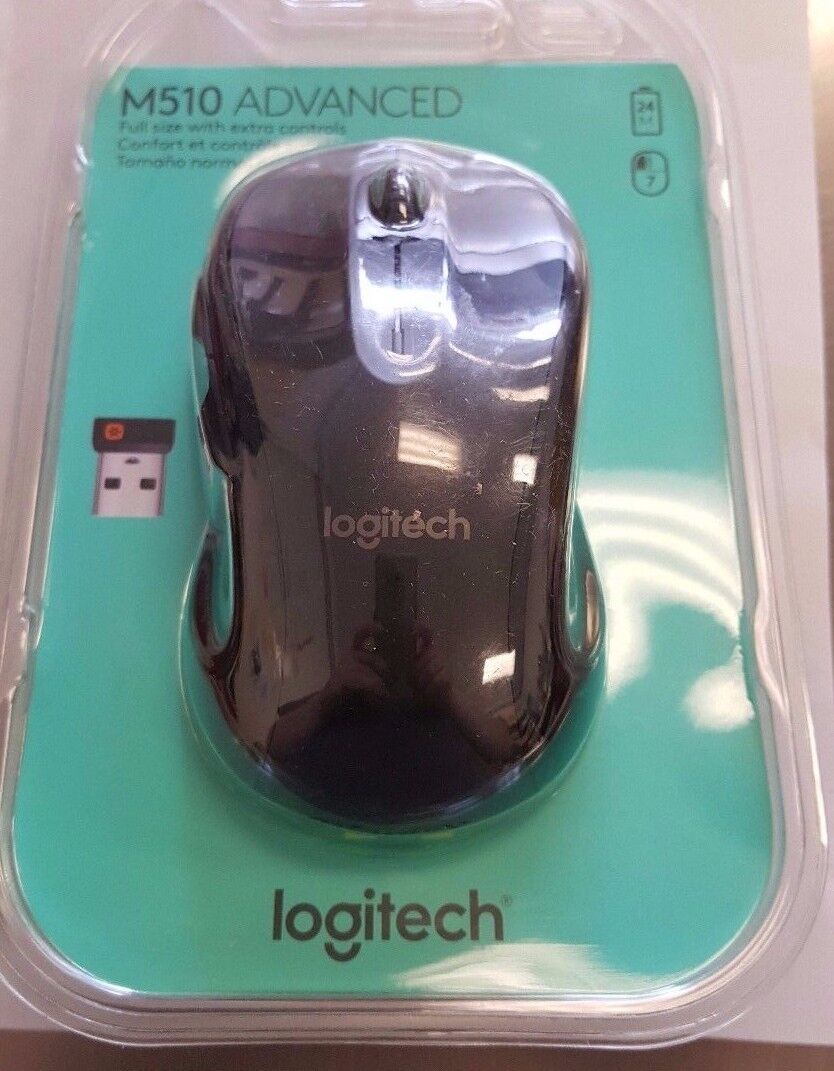 New Seal Logitech M510 Wireless Optical Mouse Black ‎910-001822 Large Mice Plus+