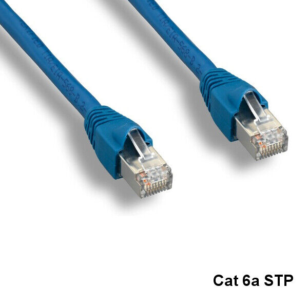 Kentek Blue 100ft Cat6A STP Cable 10Gbps 24AWG 600MHz RJ45 100% Pure Copper Wire