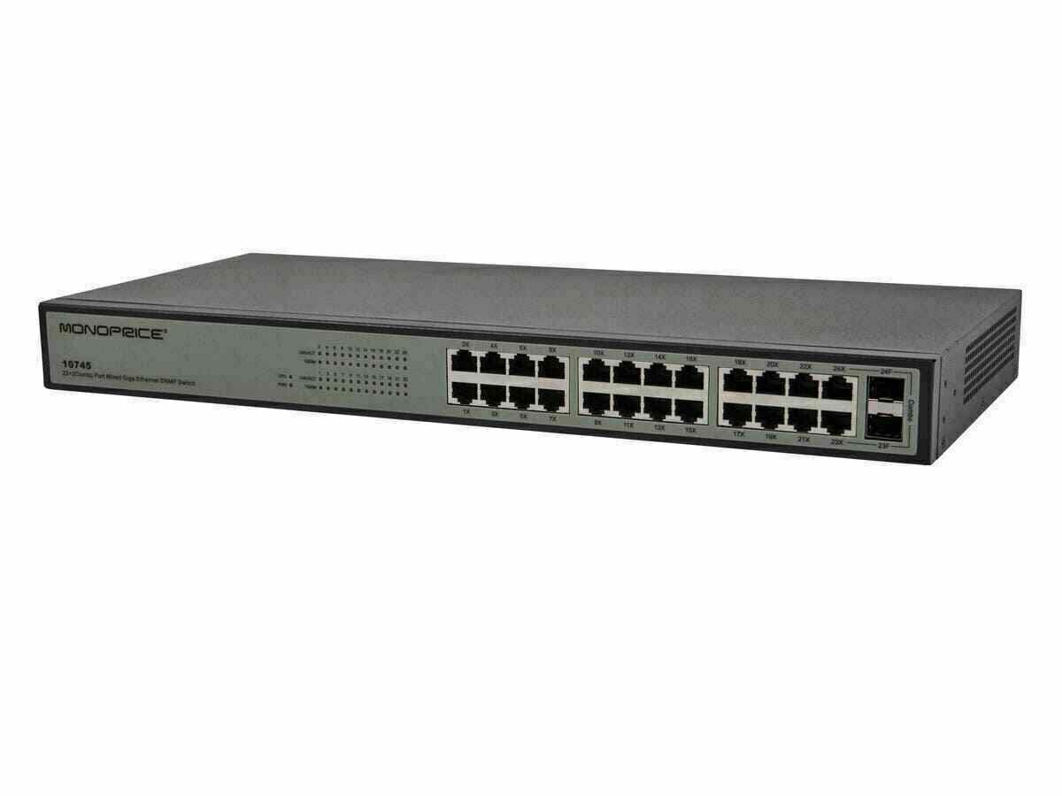 Monoprice MNP-10745 22GE+2 Combo-Port Gigabit Ethernet SNMP Switch NEW