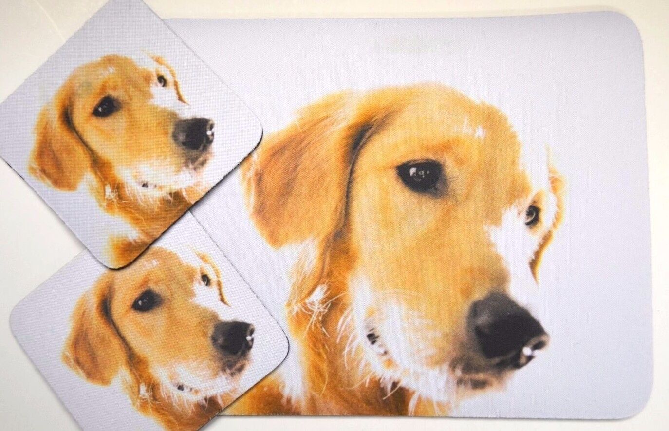 3 pc Set Dog Lover Mouse Pad 9x7 +2 Coasters GOLDEN RETRIEVER Puppies Nice Gift
