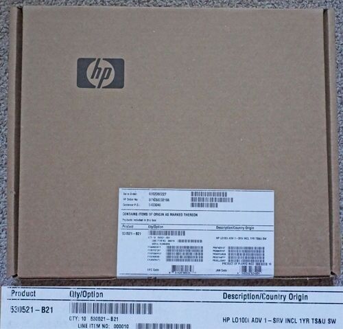 HP 10-PACK LICENSES LO100I ADVANCED LIGHTS-OUT 1 SERVER 1 YEAR TS&U 530521-B21