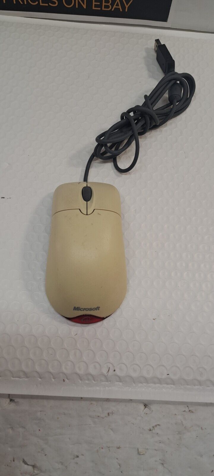 Vintage Off White Microsoft Wheel Mouse Optical USB Mouse 1.1/1.1a - Good+ Cond