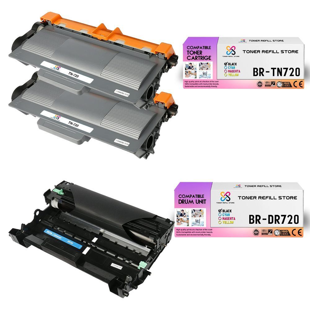 2Pk TRS TN720 DR720 Compatible for Brother HL5440D 5450DN Toner and Drum Unit