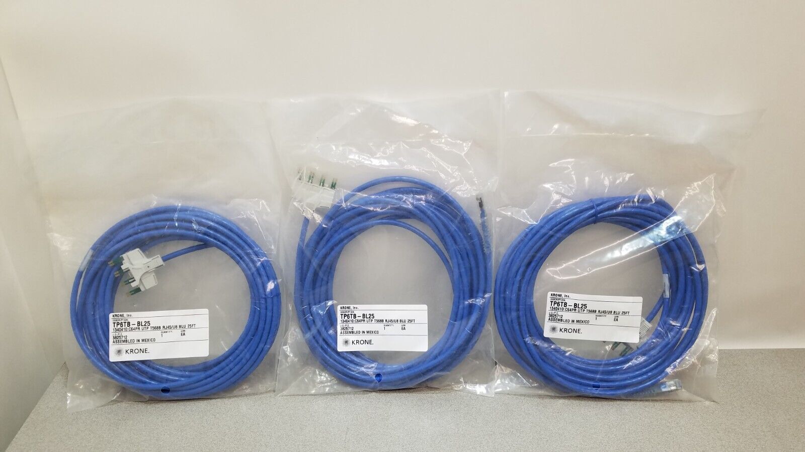 Lot of 3 Krone TP6TB-BL25 Ultim8 Copper Patch Cord, 4-pair to RJ45, Cat 6, 25ft