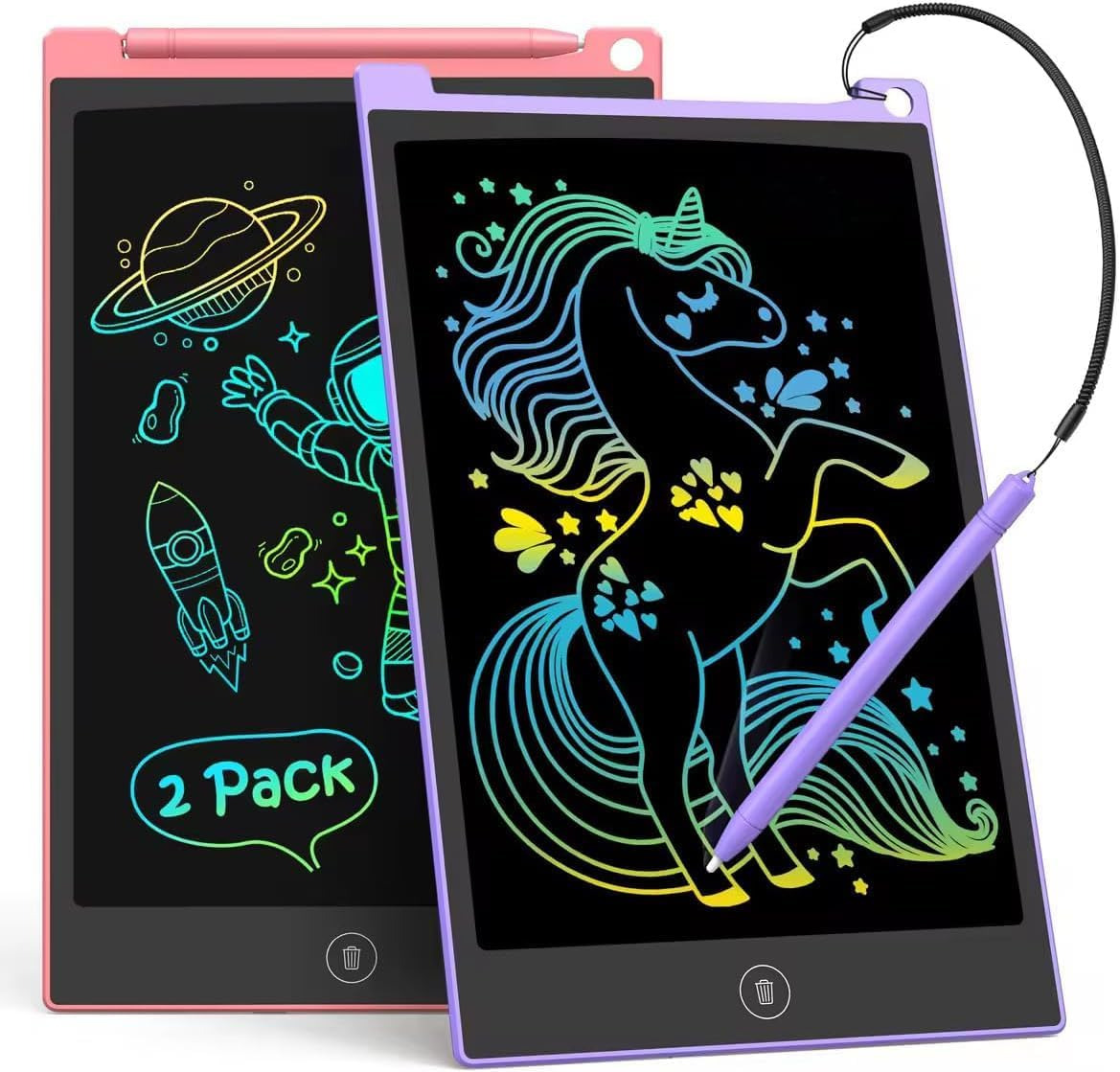 2 Pack 10 Inch LCD Writing Tablet, Colorful Doodle Board Electronic Drawing Pads