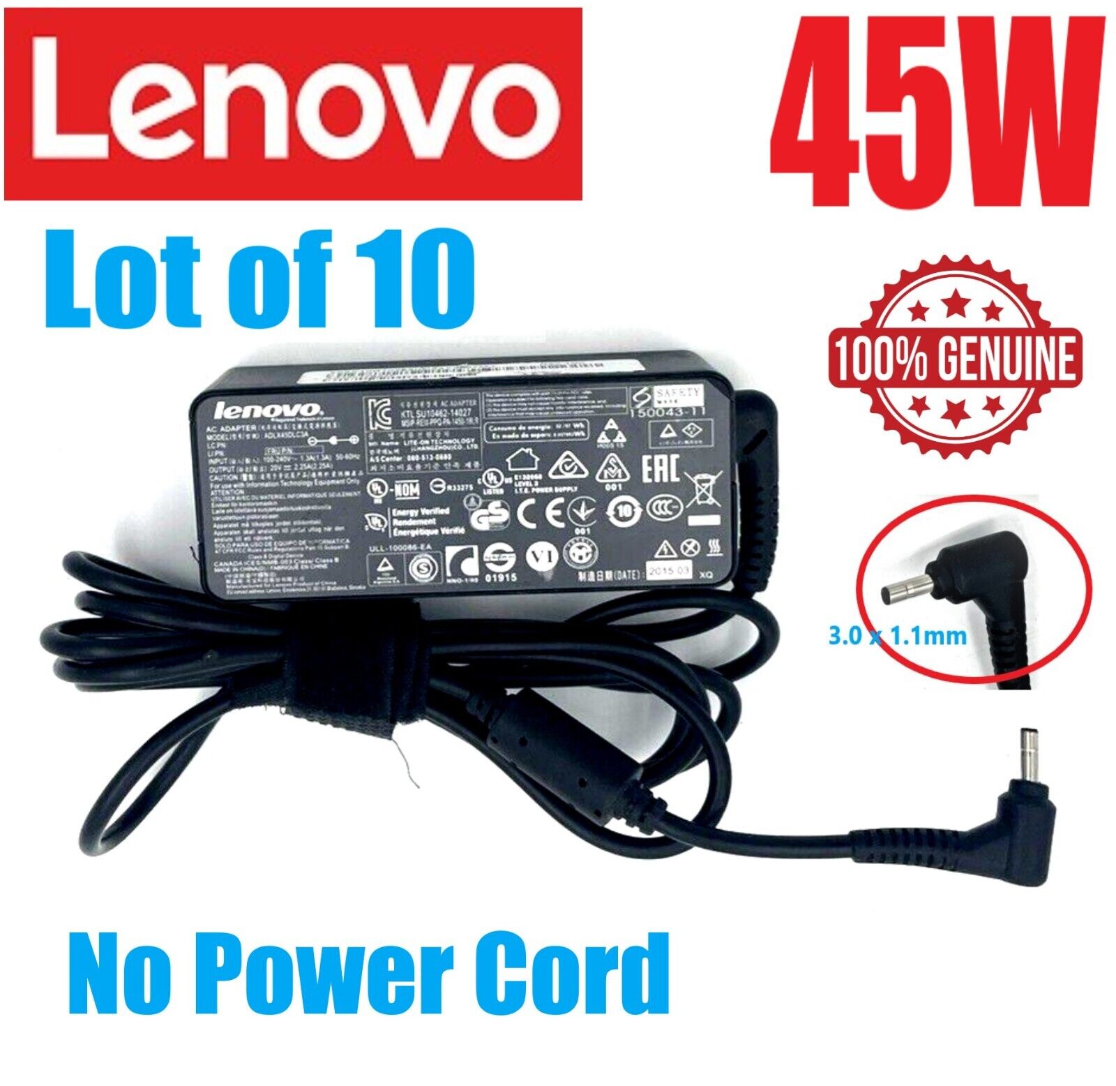 Lot of 10 Lenovo Laptop N21 Chromebook 45W AC Adapter No Power Cord ADLX45DLC3A