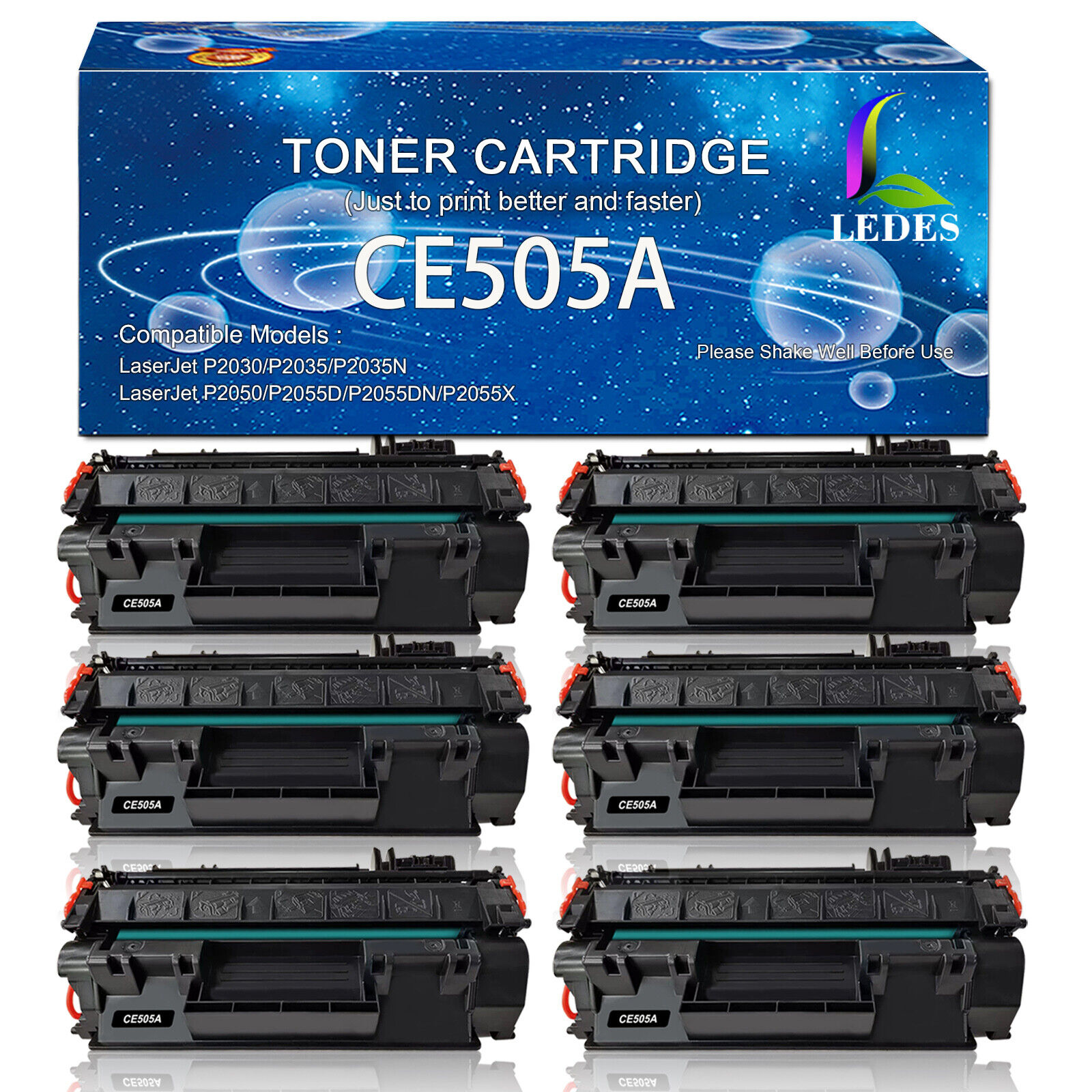 6Pack CE505A 05A High Yield Toner Cartridge For HP LaserJet P2055dn P2035n P2050